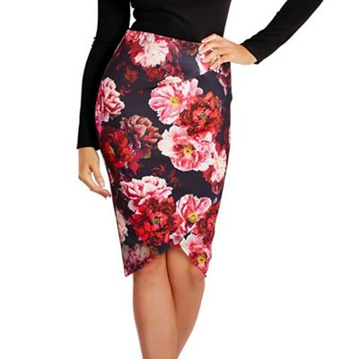 Jessica Wright for Sistaglam Pink 'Andrea' floral wrap front pencil skirt